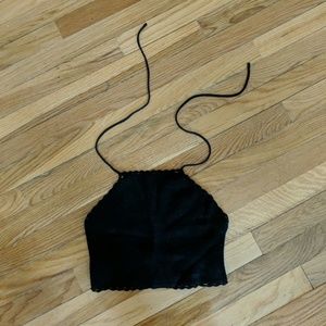 Black Knit Halter Crop Top
